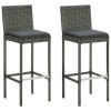 Garden Bar Stools with Cushions 2 pcs Gray Poly Rattan